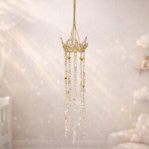 Crown Princess Crystal Suncatcher Gold Pearl Rhinestone 19 Handmade